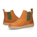 Kids ankle boots with elastic band in Nappa leather in TAN color.