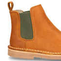 Kids ankle boots with elastic band in Nappa leather in TAN color.