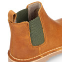Kids ankle boots with elastic band in Nappa leather in TAN color.