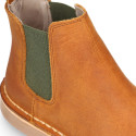 Kids ankle boots with elastic band in Nappa leather in TAN color.