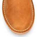 Kids ankle boots with elastic band in Nappa leather in TAN color.