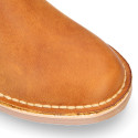 Kids ankle boots with elastic band in Nappa leather in TAN color.