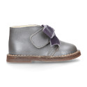 Pearl Nappa leather Girl Safari Boots with hook and loop strap closure with velvet BOW.