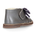 Pearl Nappa leather Girl Safari Boots with hook and loop strap closure with velvet BOW.