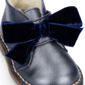 Pearl Nappa leather Girl Safari Boots with hook and loop strap closure with velvet BOW.