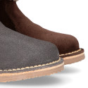 Kids Ankle boots with FAKE HAIR neck design in suede leather.