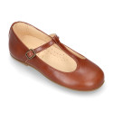 Girl T-BAR Mary Jane shoes in TAN Nappa leather.