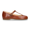 Girl T-BAR Mary Jane shoes in TAN Nappa leather.