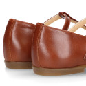 Girl T-BAR Mary Jane shoes in TAN Nappa leather.