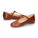 Girl T-BAR Mary Jane shoes in TAN Nappa leather.