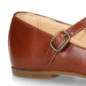 Girl T-BAR Mary Jane shoes in TAN Nappa leather.