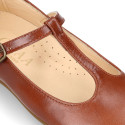 Girl T-BAR Mary Jane shoes in TAN Nappa leather.