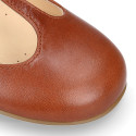 Girl T-BAR Mary Jane shoes in TAN Nappa leather.