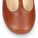 Girl T-BAR Mary Jane shoes in TAN Nappa leather.