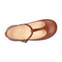 Girl T-BAR Mary Jane shoes in TAN Nappa leather.