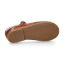 Girl T-BAR Mary Jane shoes in TAN Nappa leather.