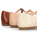 Girl T-BAR Mary Jane shoes in TRENDY colors Nappa leather with petals design.