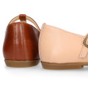 Girl T-BAR Mary Jane shoes in TRENDY colors Nappa leather with petals design.