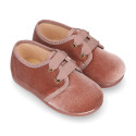 Little laces up shoes in FASHION velvet canvas for kids.