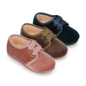 Little laces up shoes in FASHION velvet canvas for kids.