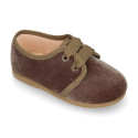 Little laces up shoes in FASHION velvet canvas for kids.