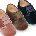 Little laces up shoes in FASHION velvet canvas for kids.