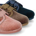 Little laces up shoes in FASHION velvet canvas for kids.