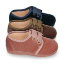 Little laces up shoes in FASHION velvet canvas for kids.