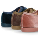 Little laces up shoes in FASHION velvet canvas for kids.