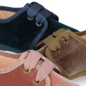 Little laces up shoes in FASHION velvet canvas for kids.