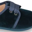 Little laces up shoes in FASHION velvet canvas for kids.