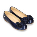 LUXURY Girl Ballet flat shoes with bow with crystals in patent leather.