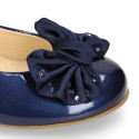 LUXURY Girl Ballet flat shoes with bow with crystals in patent leather.