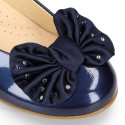 LUXURY Girl Ballet flat shoes with bow with crystals in patent leather.