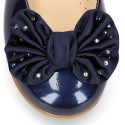 LUXURY Girl Ballet flat shoes with bow with crystals in patent leather.