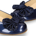LUXURY Girl Ballet flat shoes with bow with crystals in patent leather.
