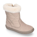 FUR neck design girl boot shoes in suede leather with Nylon.