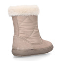 FUR neck design girl boot shoes in suede leather with Nylon.