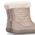 FUR neck design girl boot shoes in suede leather with Nylon.