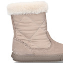 FUR neck design girl boot shoes in suede leather with Nylon.