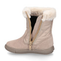 FUR neck design girl boot shoes in suede leather with Nylon.