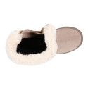 FUR neck design girl boot shoes in suede leather with Nylon.