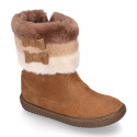 FAUX FURN NECK design girl boot shoes in suede leather.