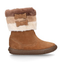 FAUX FURN NECK design girl boot shoes in suede leather.