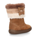 FAUX FURN NECK design girl boot shoes in suede leather.