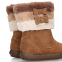 FAUX FURN NECK design girl boot shoes in suede leather.