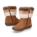 FAUX FURN NECK design girl boot shoes in suede leather.