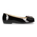 LUXURY Girl Ballet flat shoes with velvet bow with crystals in patent leather.