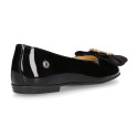 LUXURY Girl Ballet flat shoes with velvet bow with crystals in patent leather.