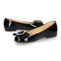 LUXURY Girl Ballet flat shoes with velvet bow with crystals in patent leather.